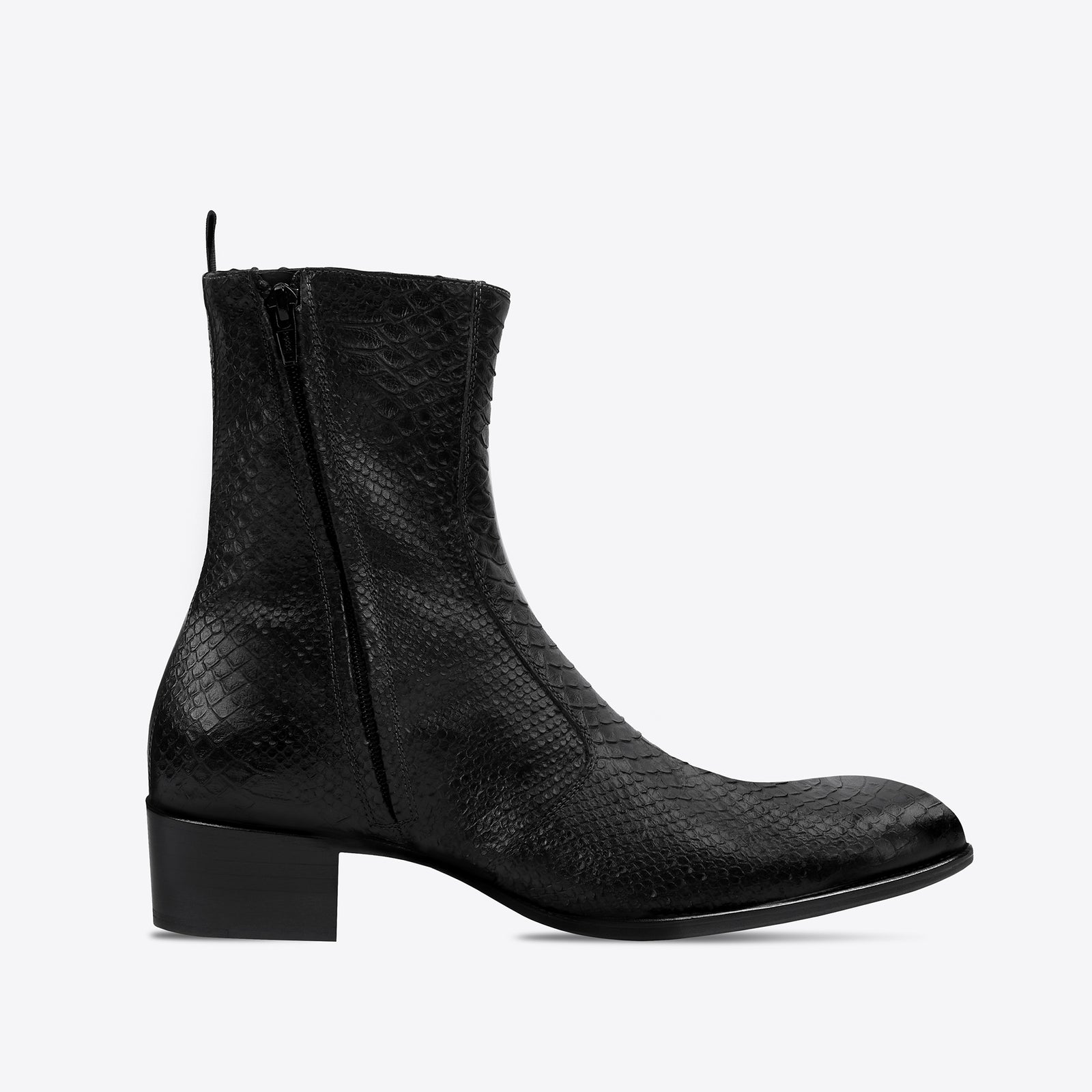 Boot Luca 40mm Side Zip Cuir Noir Effet Python FROMTHEFIRST