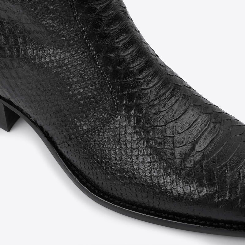 Luca 40mm Side Zip Boot - Black Python-Effect Leather