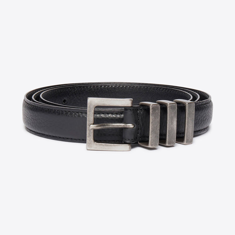 Three Passant Belt - Silver/Black Grained Leather