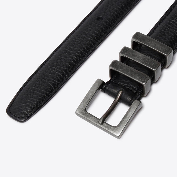 Three Passant Belt - Silver/Black Grained Leather
