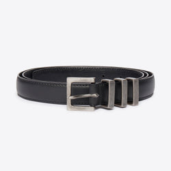 Three Passant Belt - Silver/Black Leather