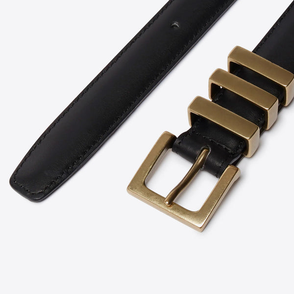 Three Passant Belt - Gold/Black Leather