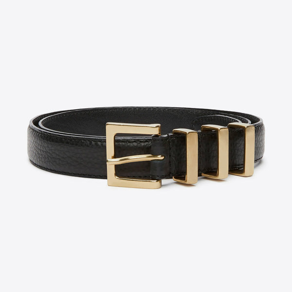 Three Passant Belt - Gold/Black Grained Leather