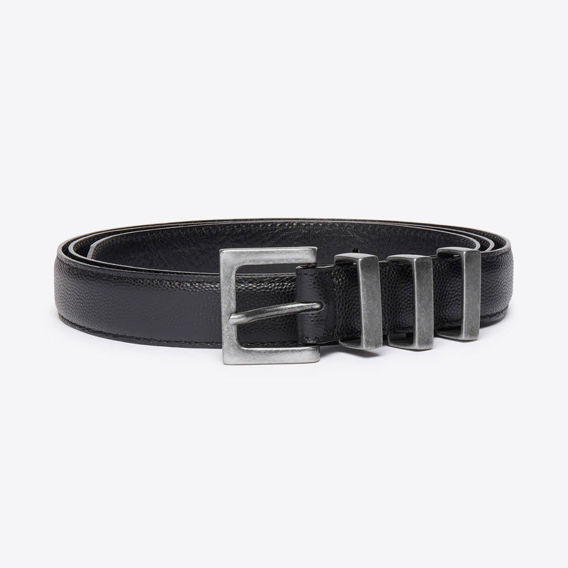Three Passant Belt - Silver/Black Seed Grain Leather