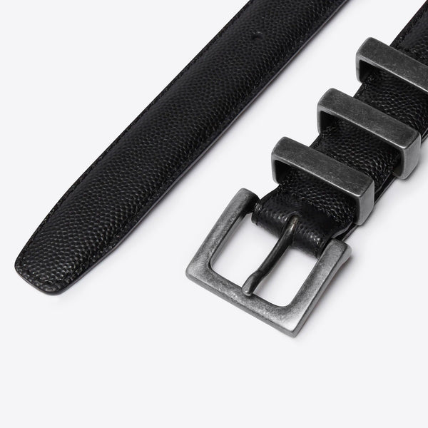 Three Passant Belt - Silver/Black Seed Grain Leather