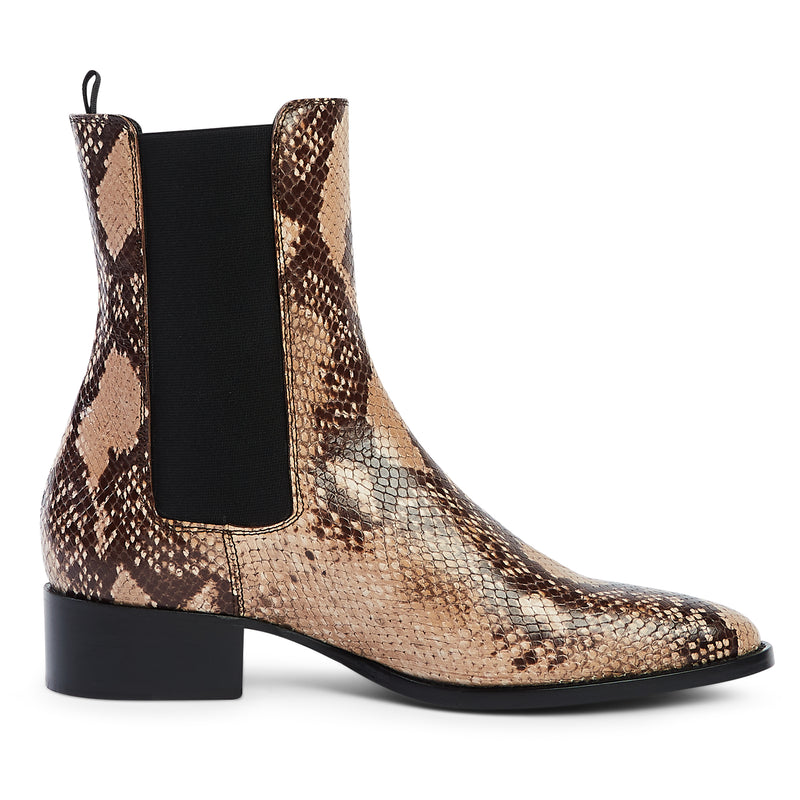 Marco 40mm Chelsea Boot - Beige Snake-Effect Leather