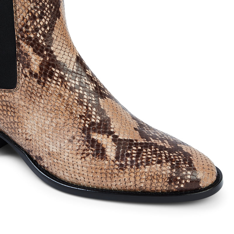 Marco 40mm Chelsea Boot - Beige Snake-Effect Leather