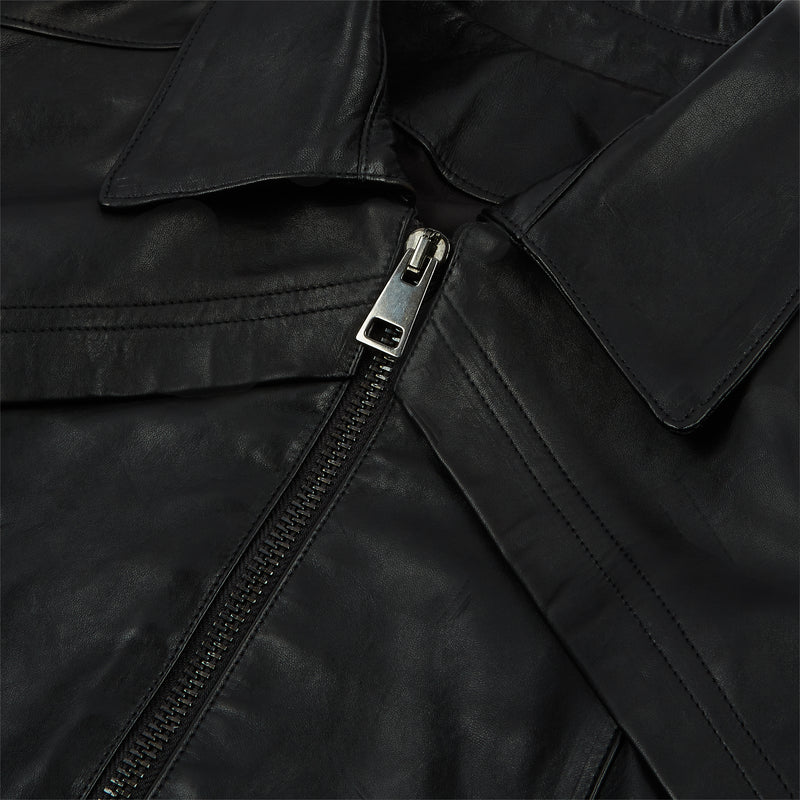 70s Lambskin Bomber Jacket - Black Leather