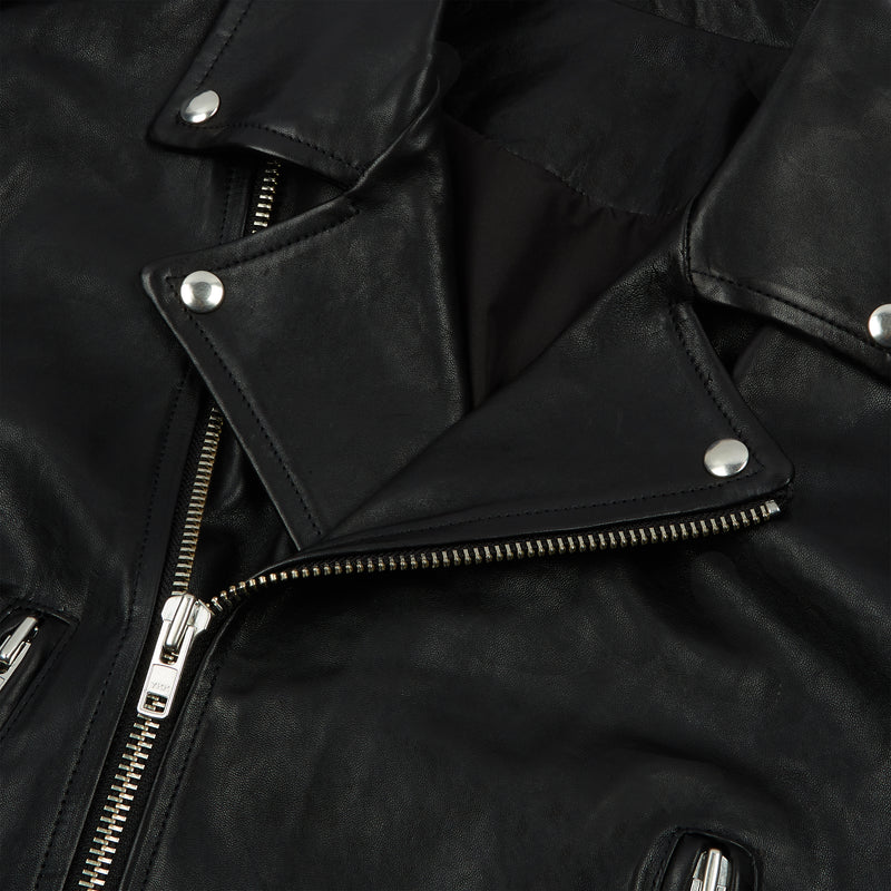 Classic Lambskin Biker Jacket - Black Leather