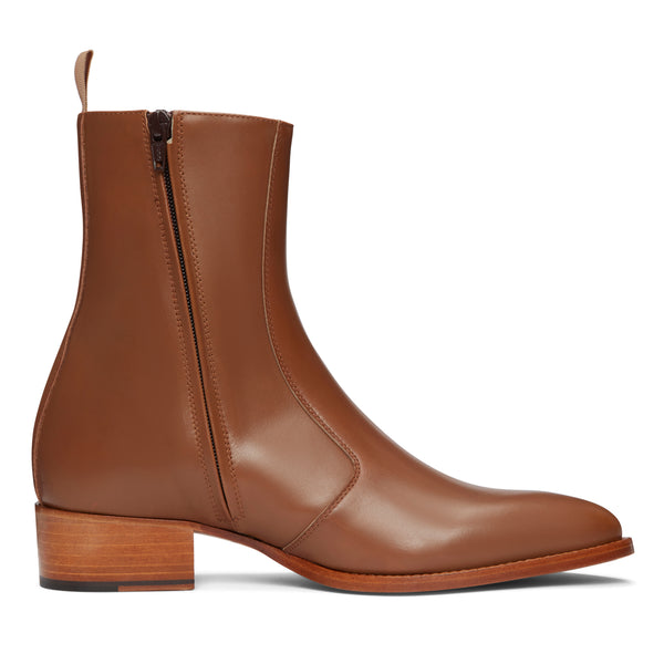 Luca 40mm Side Zip Boot - Brown Leather