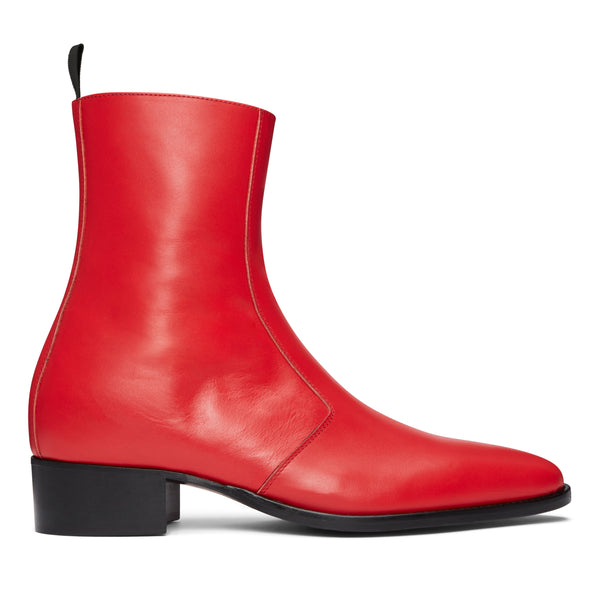 Luca 40mm Side Zip Boot - Red Leather